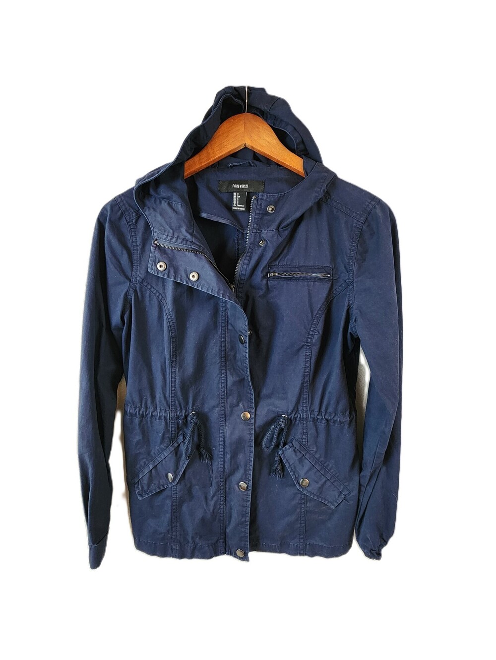 Forever 21 Anorak Utility Jacket Women Small Navy Blue Cotton